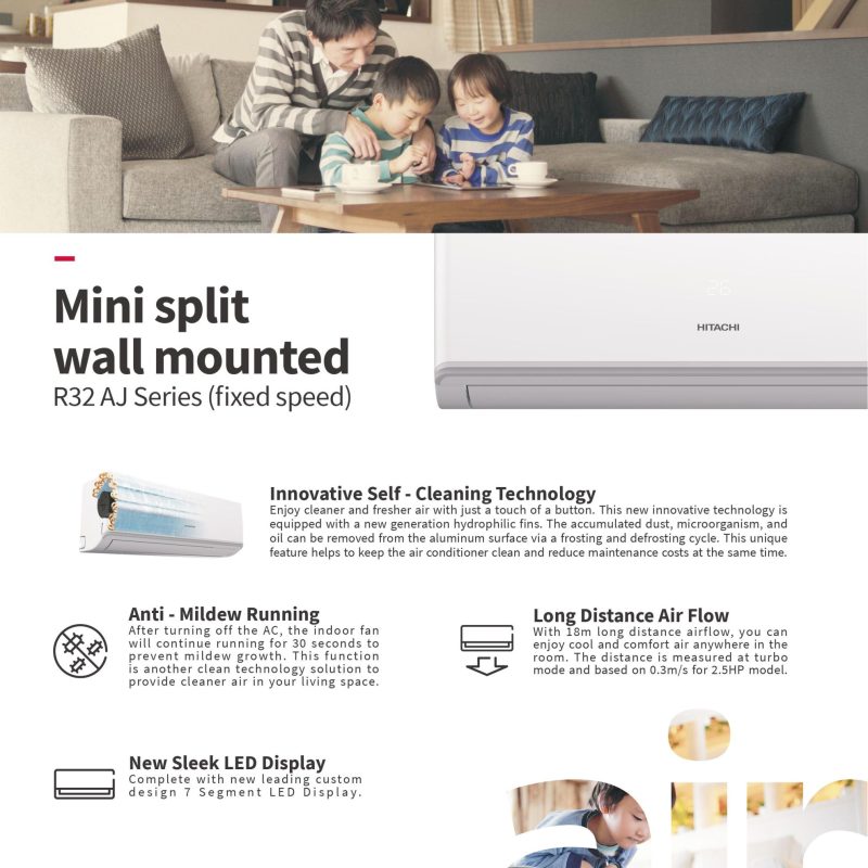 Alternative view of Hitachi Non Inverter R32 Wall Mounted AJ Series Standard 1.0HP
