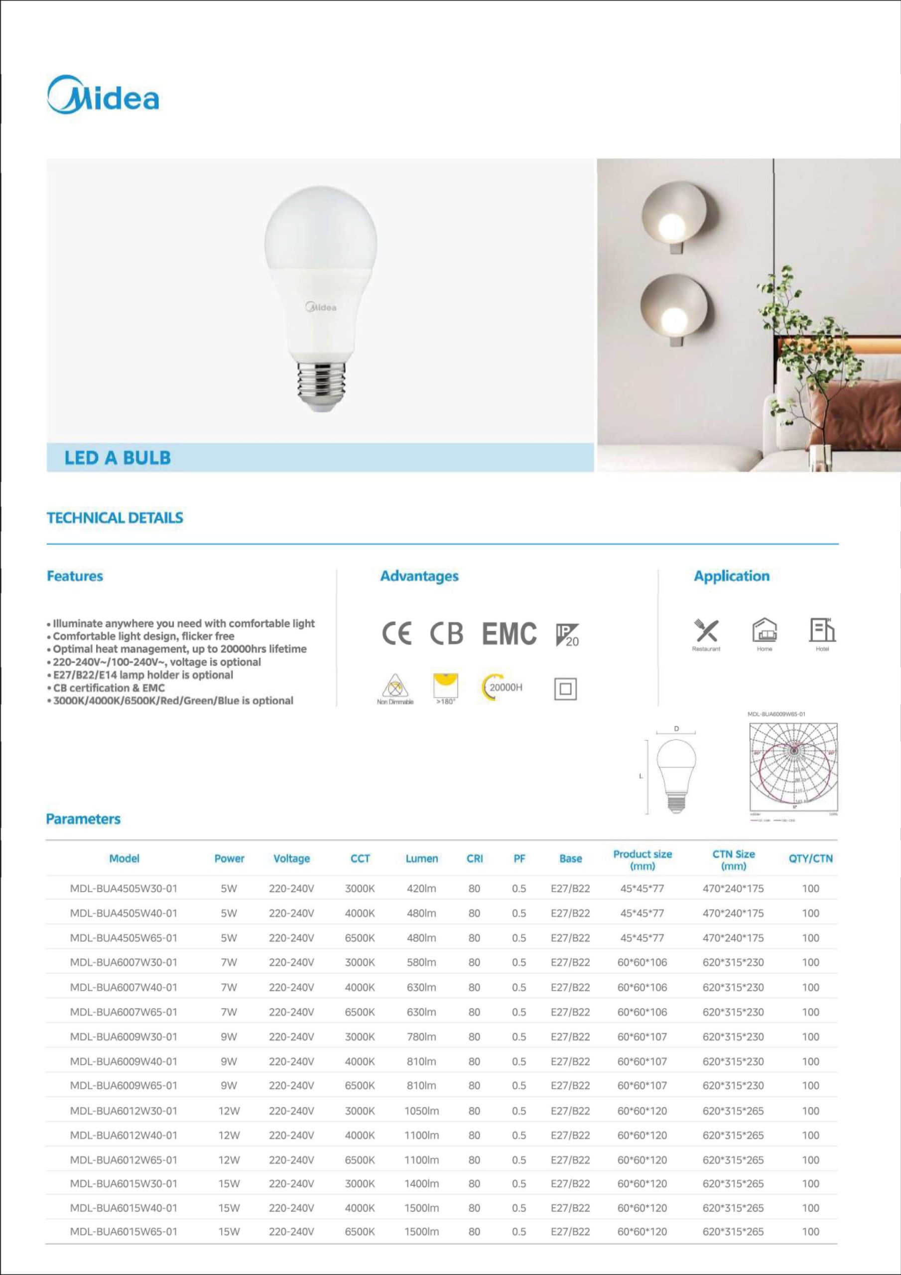 Midea LED A Bulb 5W / 9W / 12W / 15W (2 Years Warranty) - Image 2