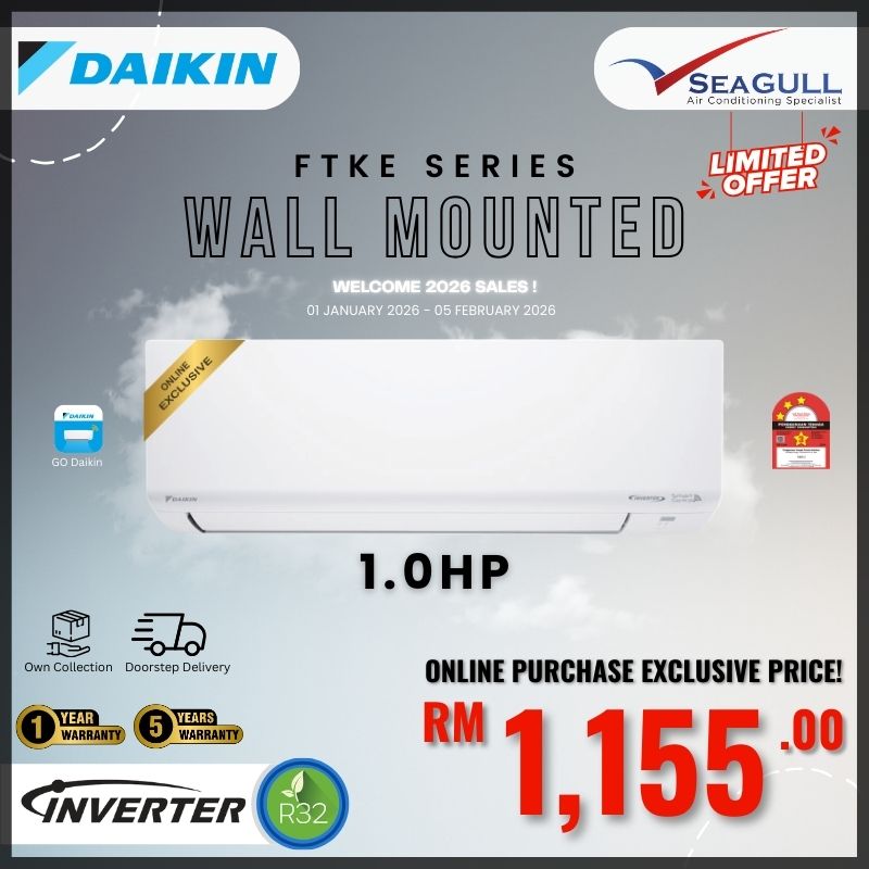 [W2026 SALES](Wi-Fi) Daikin FTKE Series Wall Mounted Inverter 1.0HP R32