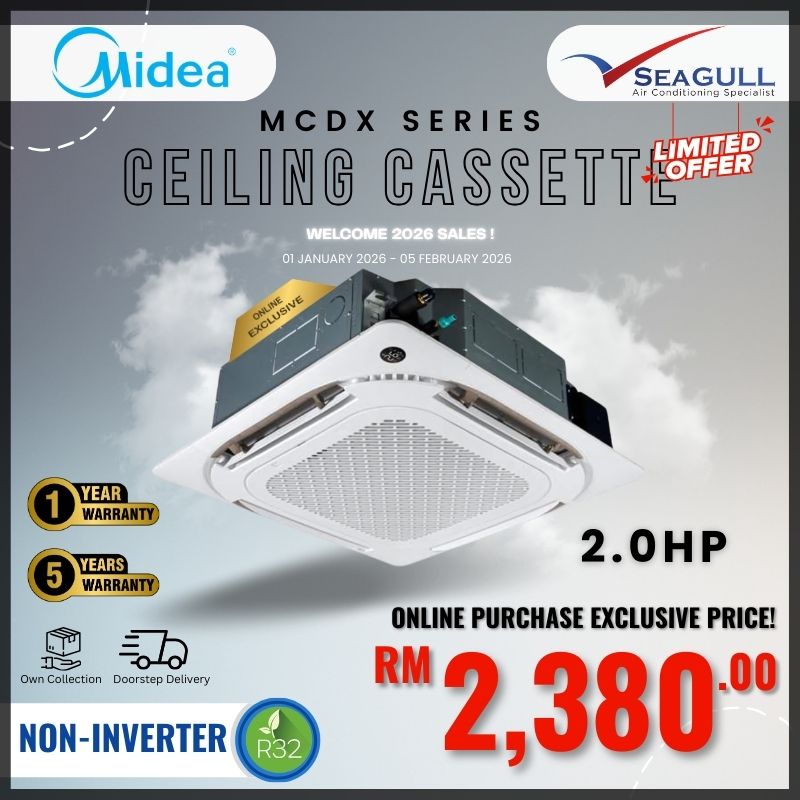 [W2026 SALES]Midea Four-way Ceiling Cassette Non-Inverter MCDX-18CRN8 R32 2.0HP
