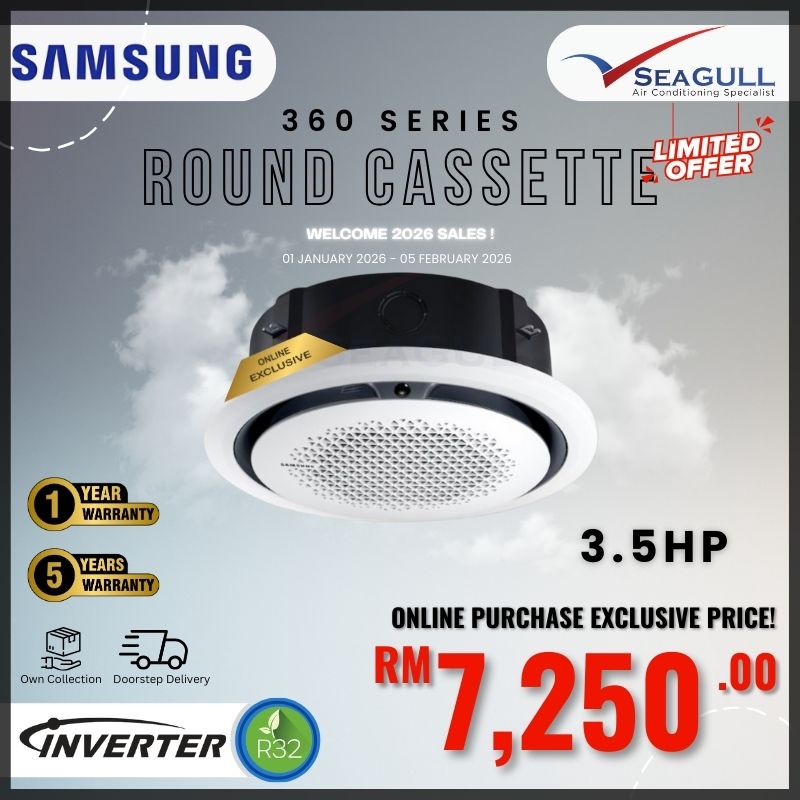 [W2026 SALES]Samsung 360 Round Ceiling Cassette AC100FE6DKF/EA Inverter R32 3.5HP