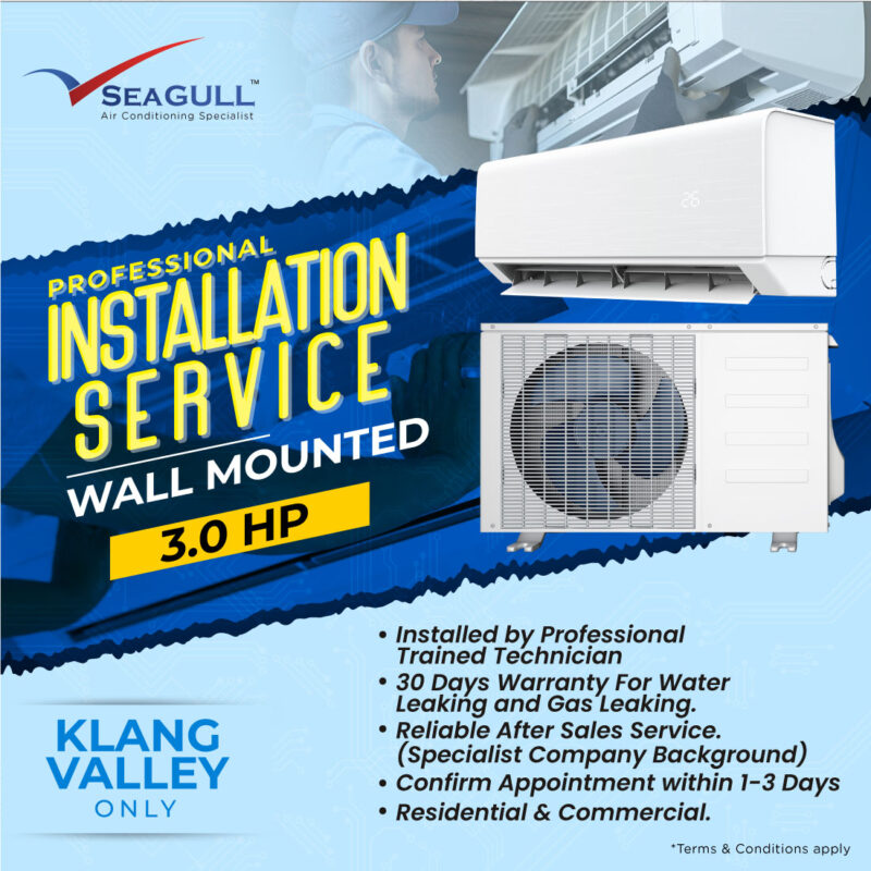 Professional 3.0HP Air Cond Wall Mounted Type Standard Installation Service