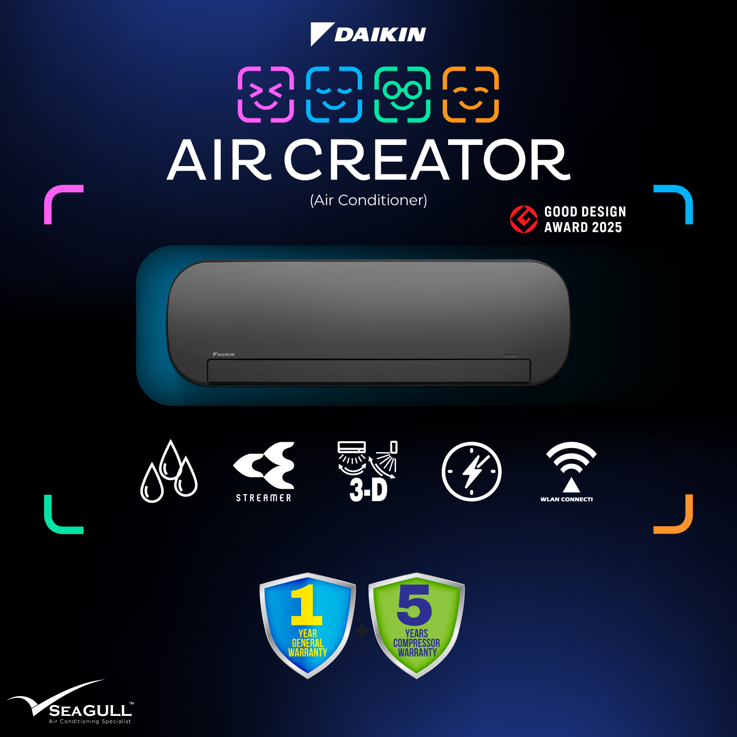 (Wi-Fi) Daikin Air Creator Series Wall Mounted Inverter R32 1.0HP (Black)