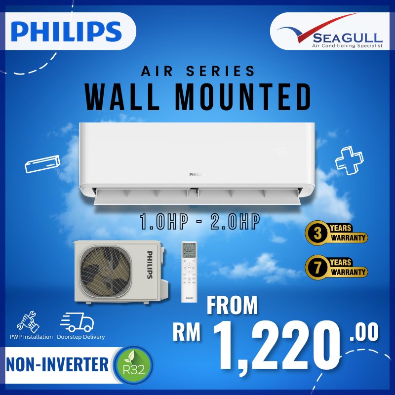 [PWP] Philips Air Conditioner Non-Inverter Wall Mounted Air Series R32 1.0HP-2.0HP