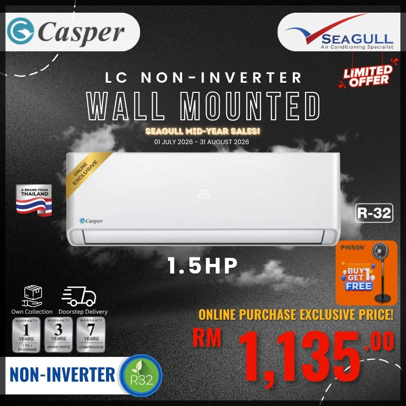 [MID-SALES]Casper L Series Wall Mounted Non-Inverter R32 1.5HP (WITH FREE GIFT)