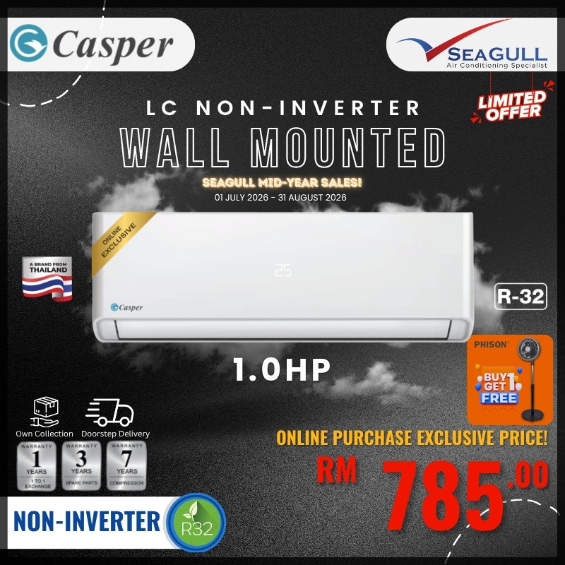 [MID-SALES]Casper L Series Wall Mounted Non-Inverter R32 1.0HP (WITH FREE GIFT)