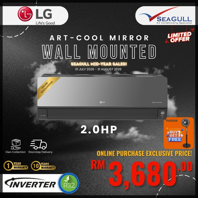 [MID-SALES]LG ARTCOOL Mirror Series Inverter Wall Mounted R32 2.0HP (WITH FREE GIFT)