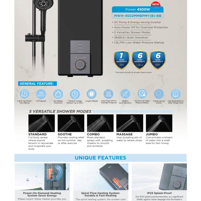 Alternative view of Midea Instant Water Heater With DC Inverter Pump MWH-4502MMBPMY(B)-BB
