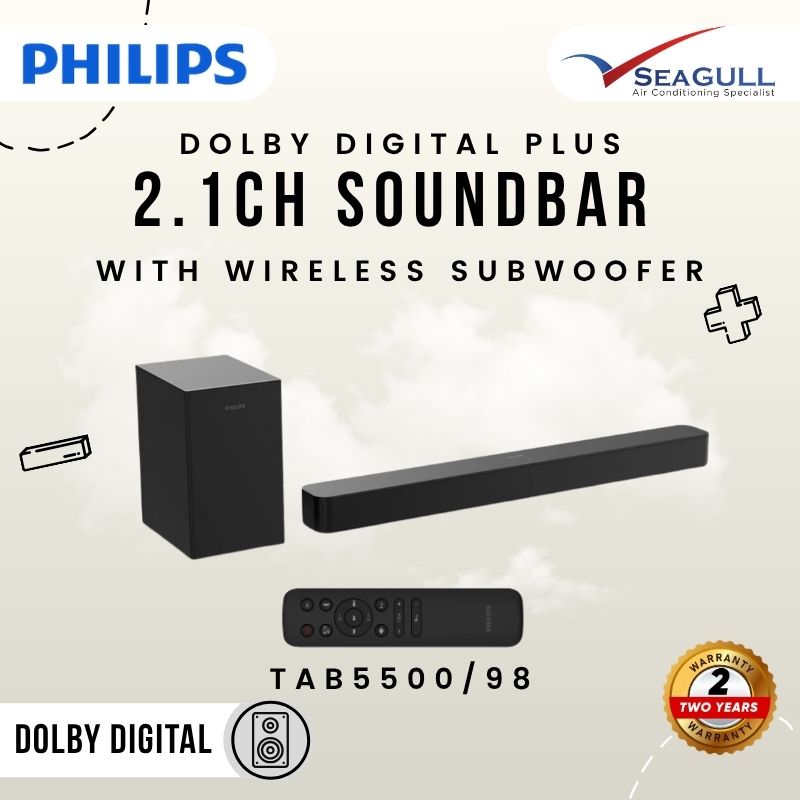 Philips Soundbar 2.1 Dolby Digital Plus With Wireless Subwoofer TAB5500/98